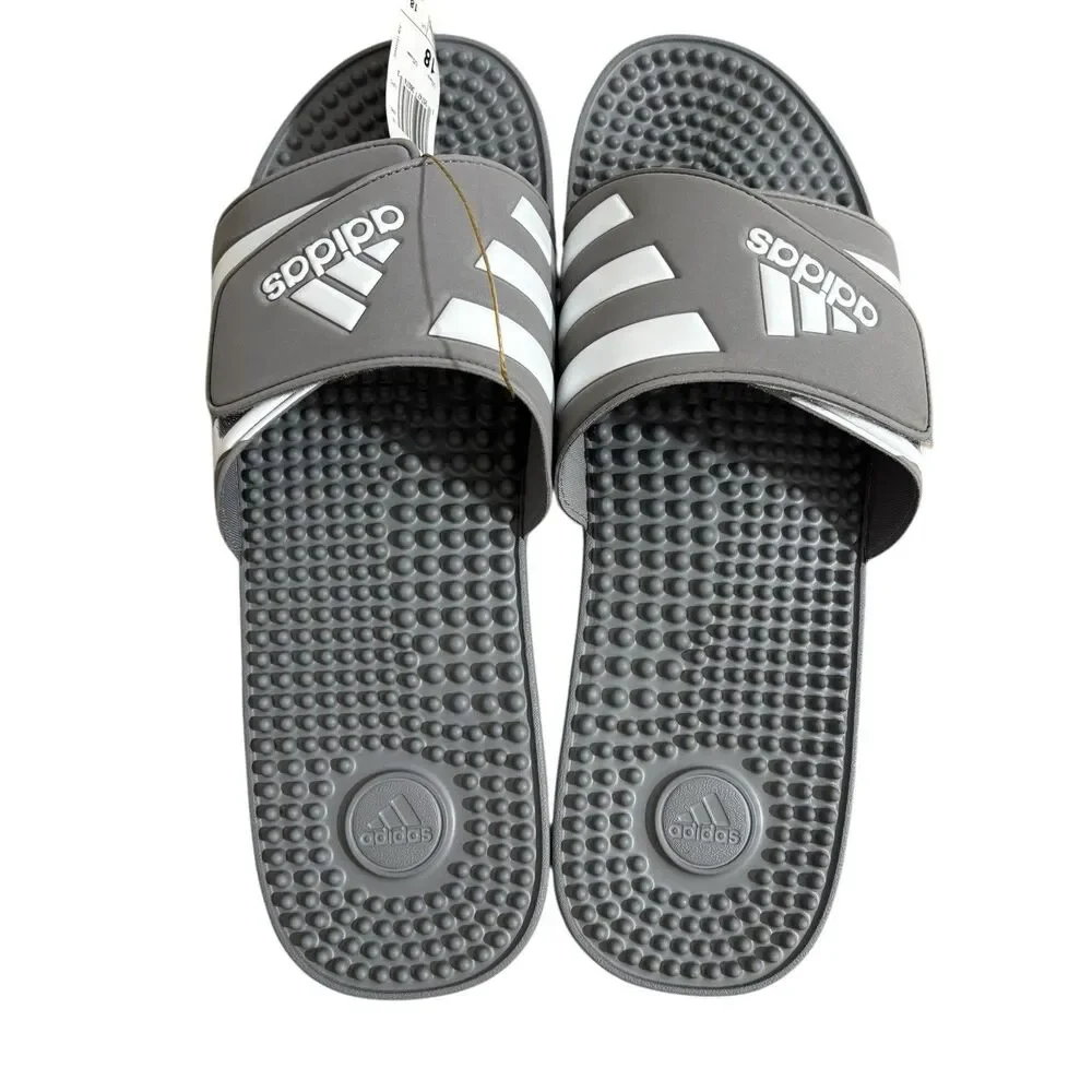Adidas Adissage Slides Men’s Sz 18 Gray Sandals Athletic NEW